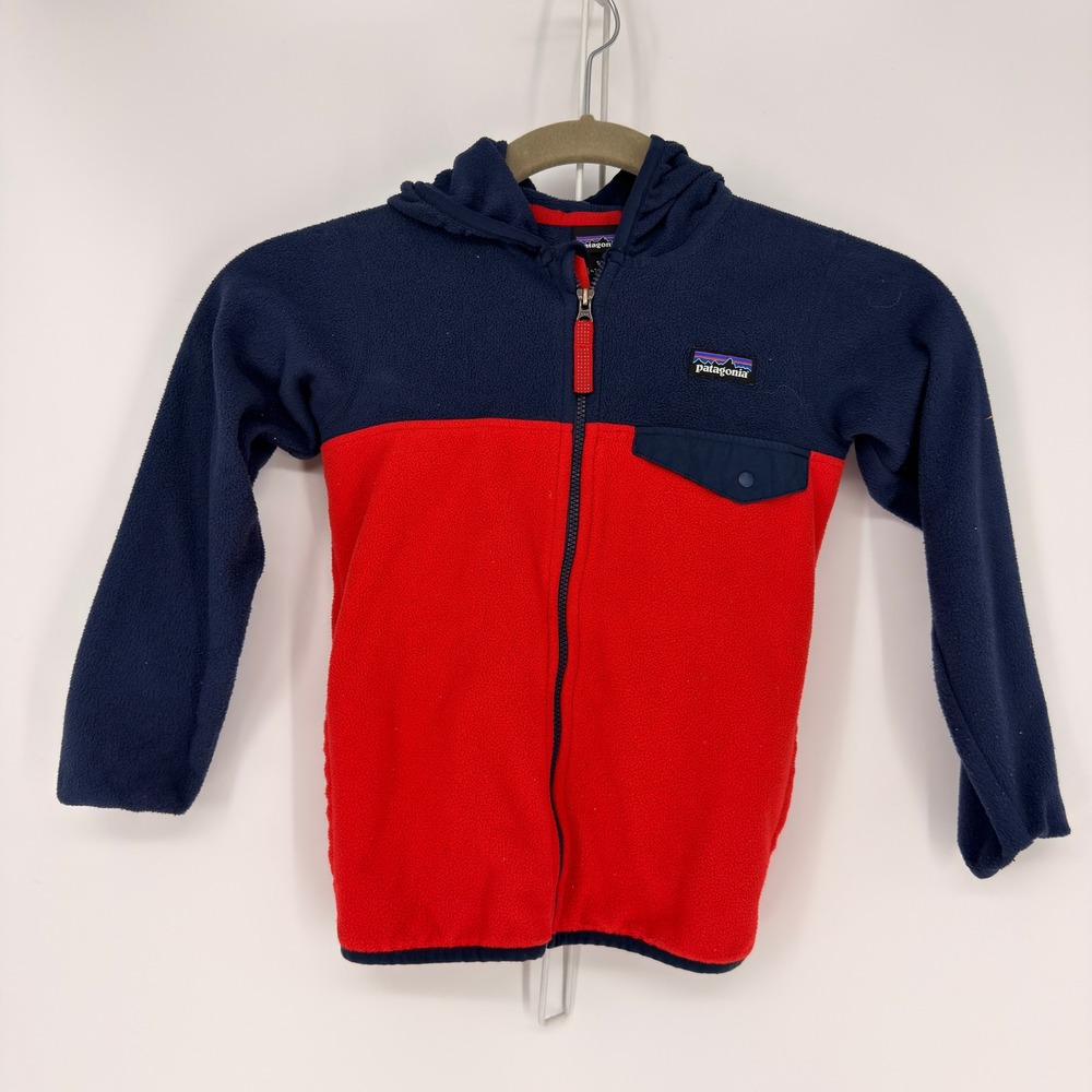 Patagonia Fleece Hoodie Kids 5T Red Navy Blue Full Zip Synchilla Gorpcore Winter